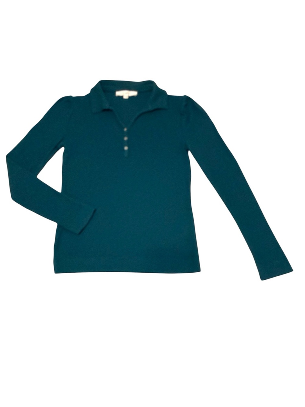 Collared Long Sleeve Polo Blouse Sweater Small Teal